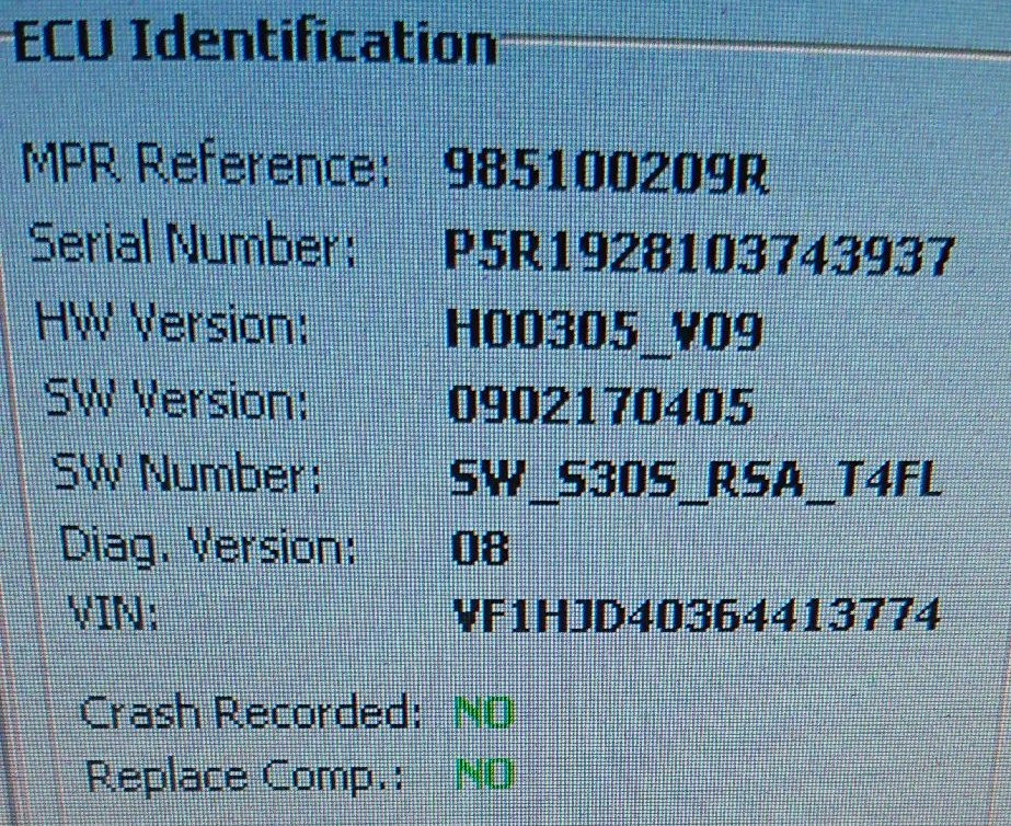985100209R A2C17352803 H00305 V09 Dacia Duster 2019 R7F7010133 CRASH+CLEAR SRS.rar
