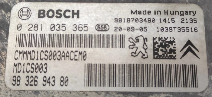 0281035365 9832694380 10SW041437 10SW061344 MD1CS003 Peugeot 3008 1.5HDI ORI+noSCR BENCH FULL.rar