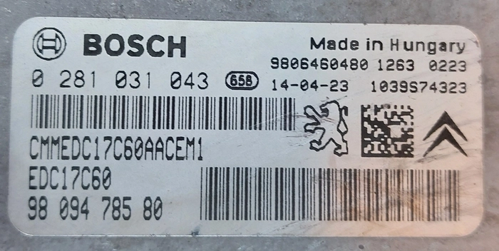 0281031043 9809478580 1037545641 EDC17C60 Citroen Cactus 1.6HDI BENCH FULL.rar