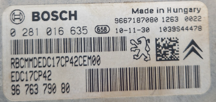 0281016635 9676379080 9667187080 1037512109 EDC17CP42 Peugeot 508 2.2HDI 150kw 2011Y ATgearbox PCM BENCH FULL.zip