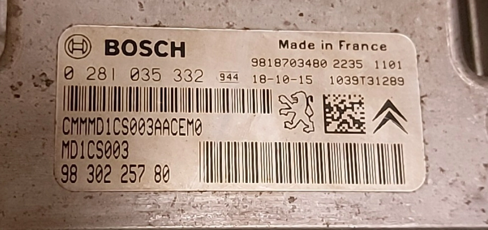 0281035332 9830225780 10SW106514 MD1CS003 CITROEN C3 1.5HDI 2016Y ORI+noSCR BENCH FULL.rar