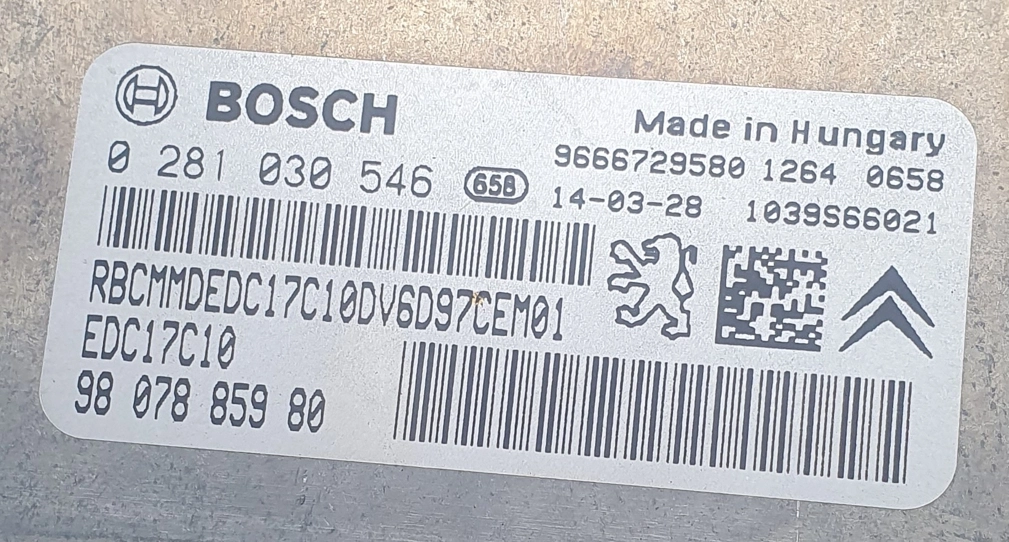 0281030546 9807885980 9666729580 1037537571 EDC17C10 Citroen C4 1.6HDI 2014 BENCH FULL.rar