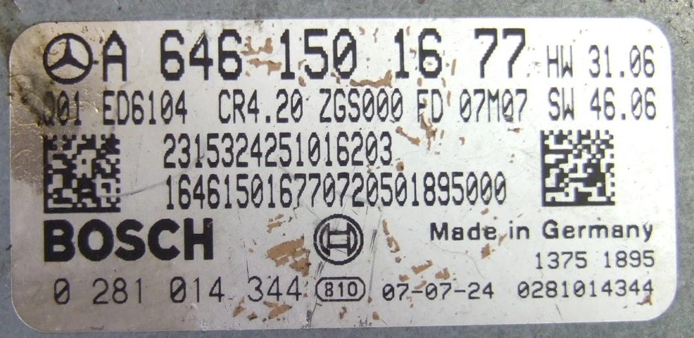 0281014344 A6461501677 1037386900 HW31.06 SW46.06 CR4.20 EDC16CP31 MB Sprinter 2.2CDI 110kW virgin BDM FULL.7z