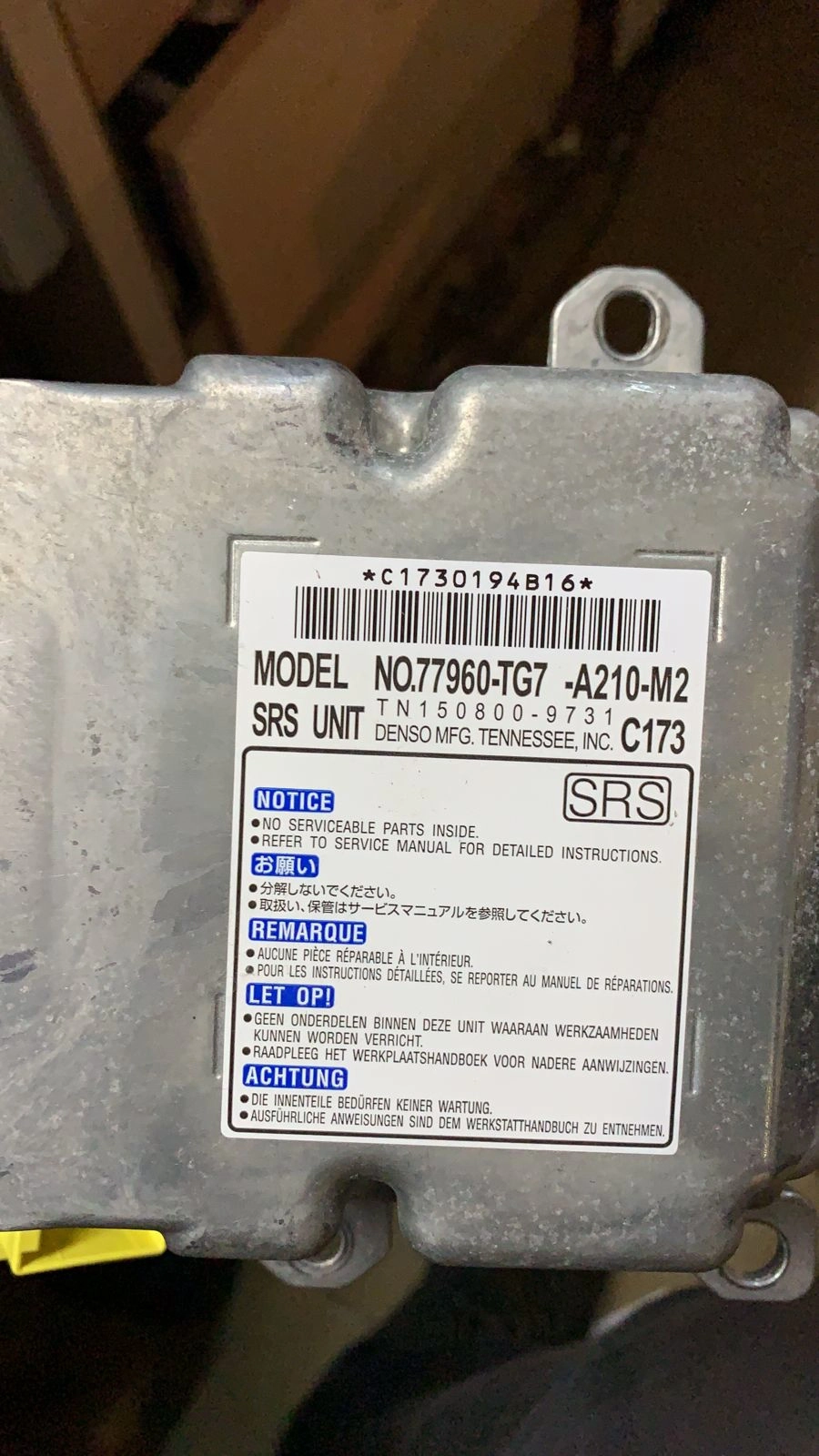 77960-TG7-A210-M2 TN150800-9731 Honda Pilot 2019 r7f701a223 CRASH+CLEAR SRS.rar