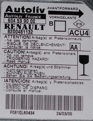 604539000 8200481132 AUTOLIV RENAULT MEGANE 95160 CRASH+CLEAR SRS.rar